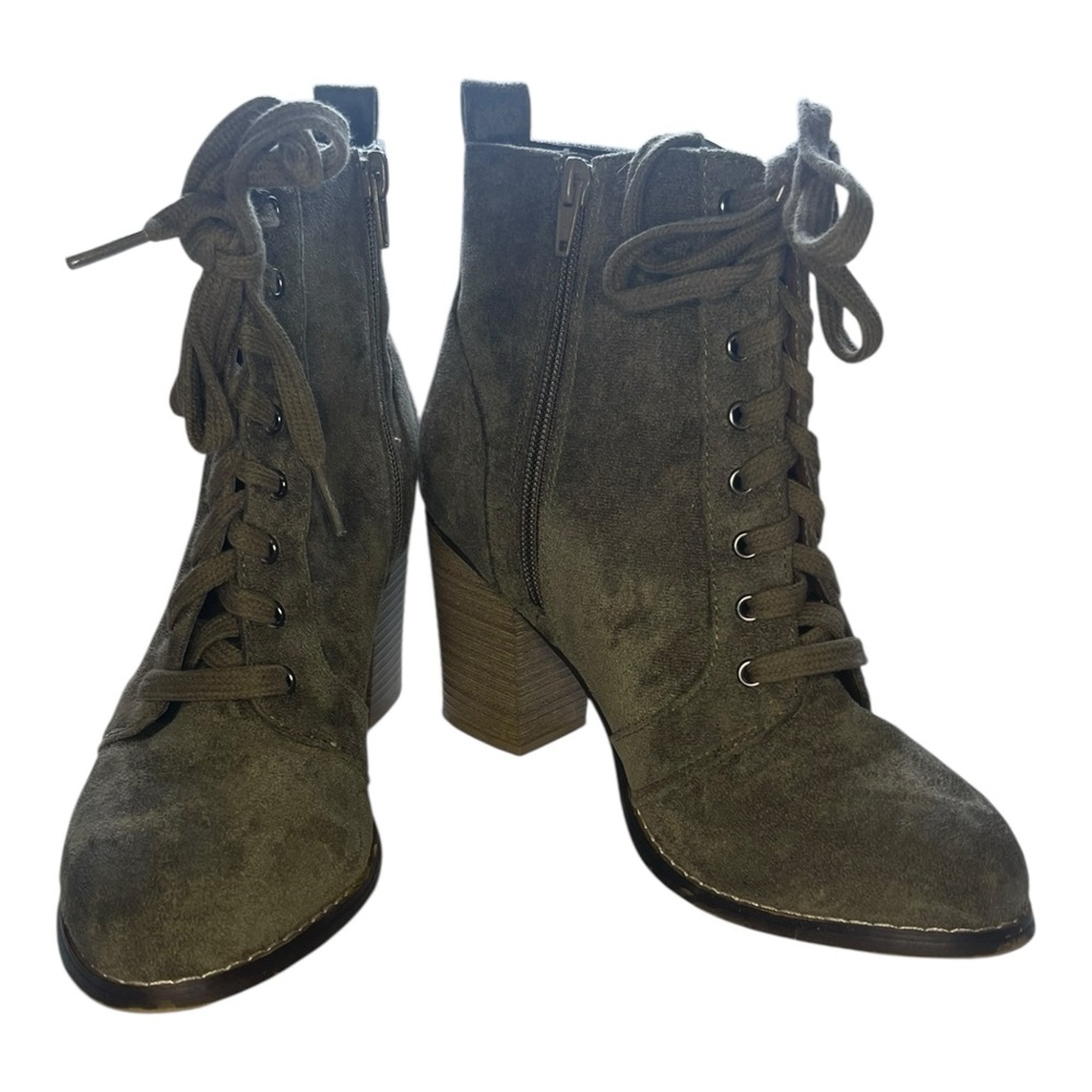 Candie's Olive Lace-Up Heeled Boots